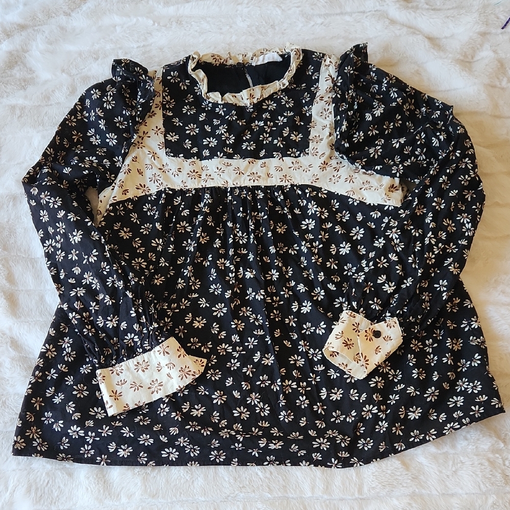 Floral Black and Cream Babydoll Style Blouse